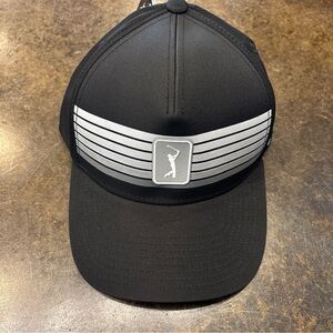 PGA Tour Golf Hat Cap Striped Black and Gray Pro Series Adjustable NEW W/ TAGS
